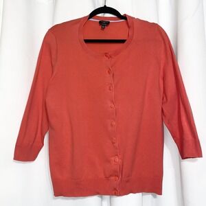 Talbots Womens Petites 1X Pima Cotton Button Up Cardigan Preppy Knit Coastal 3/4